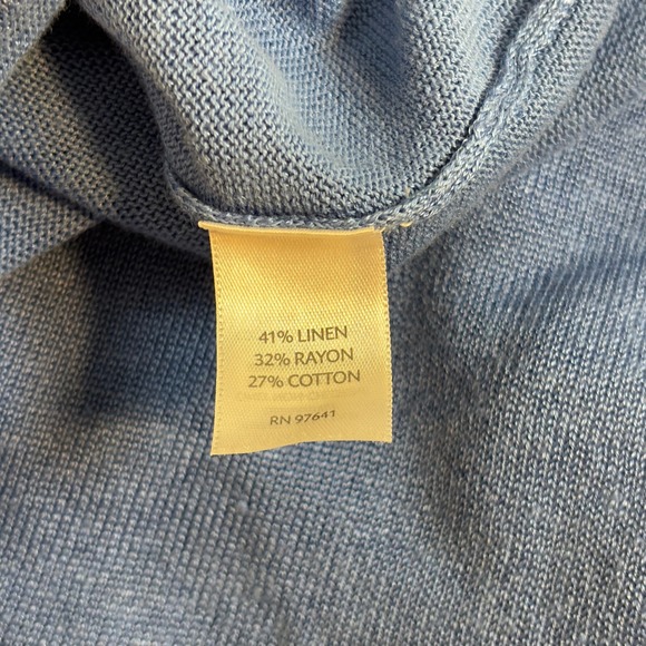 J. Jill Blue Linen Blend Roll Tab Sleeve Button Front Cardigan Sweater 1X - Picture 9 of 10